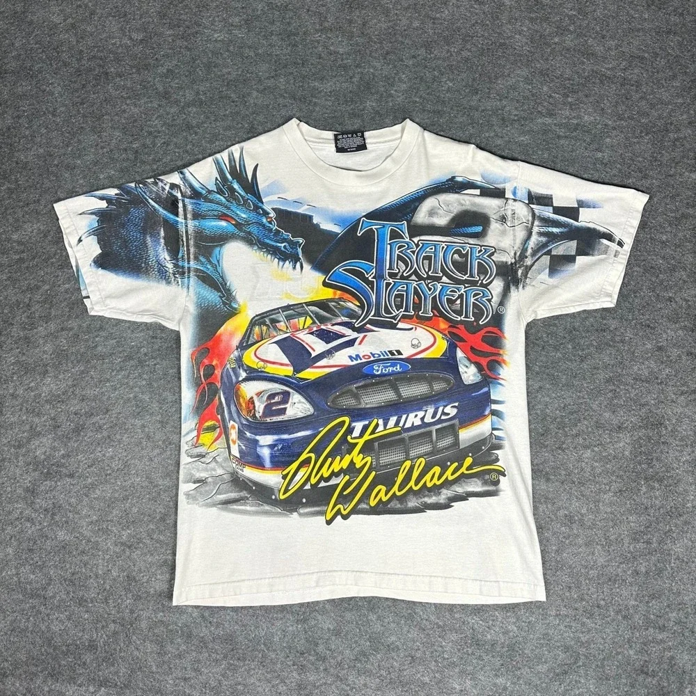 Rare VTG 90s Rusty Wallace Nascar Dragon All Over Print T‎ Shirt Medium Chase